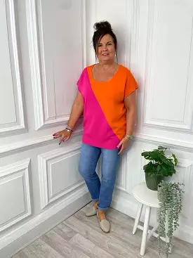 Malissa J Colour Block Knit - Hot Pink & Orange