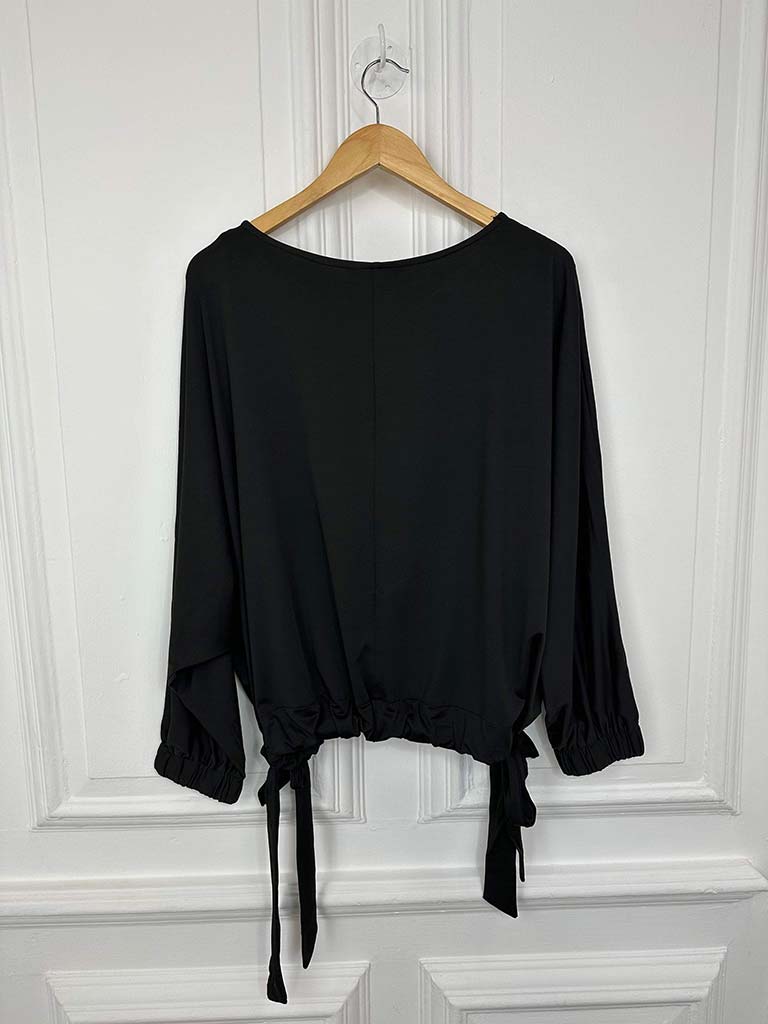 Malissa J Drawstring Tie Top - Black