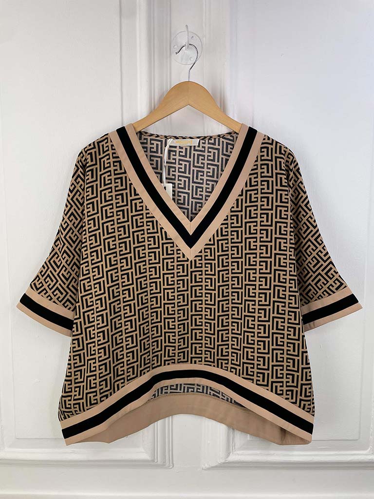 Malissa J Greek Key Boxy Top - Camel