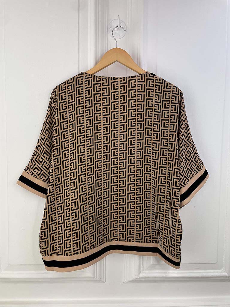 Malissa J Greek Key Boxy Top - Camel