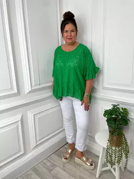 Malissa J Lace Frill Edged Top - Green