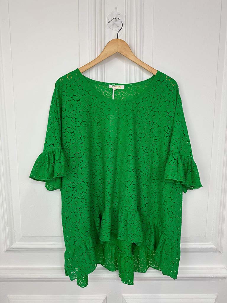 Malissa J Lace Frill Edged Top - Green