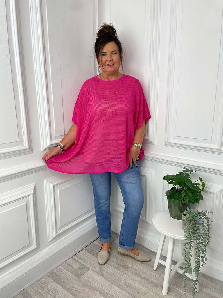 Malissa J Oversized Mesh Top - Hot Pink