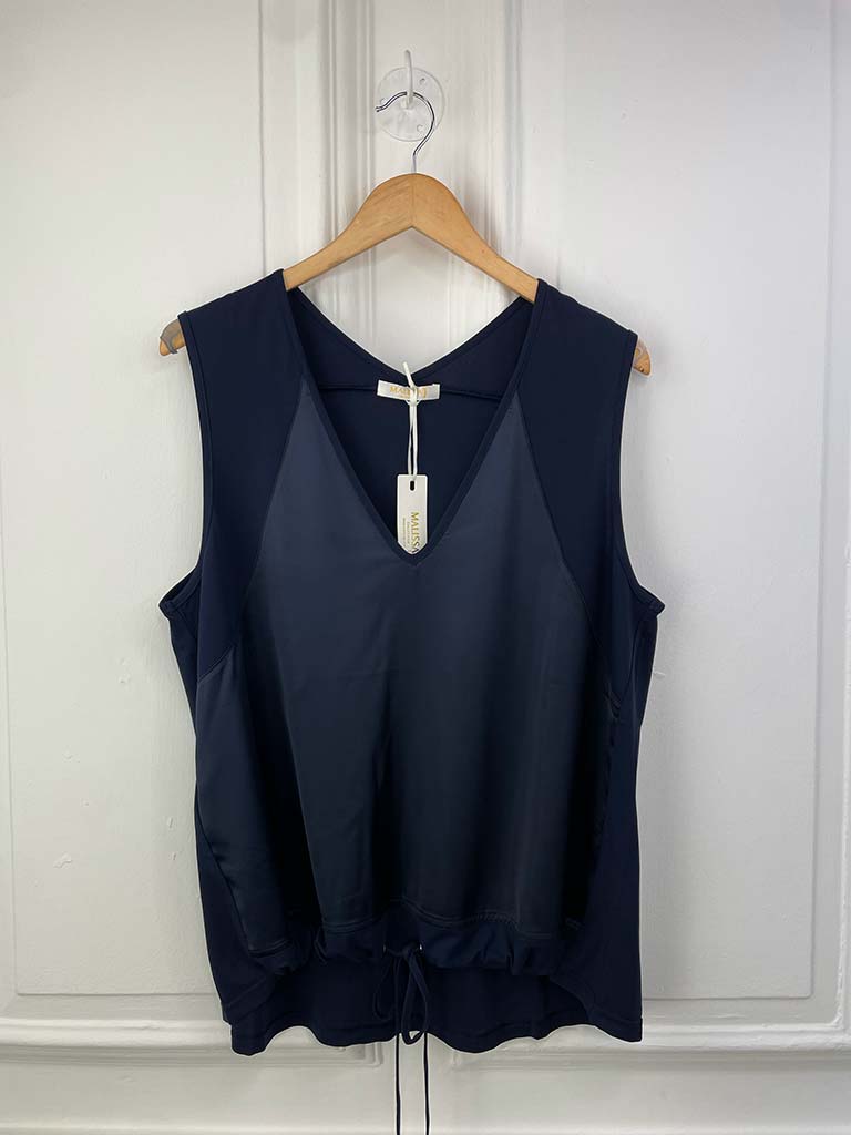 Malissa J Silk Feel Drawstring Top - Navy