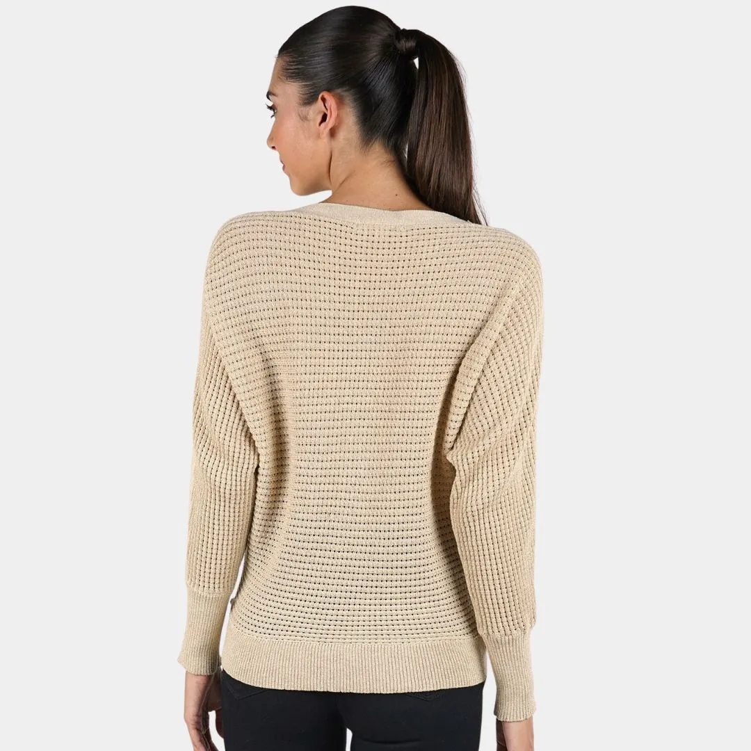 Metallic Thread Holiday Pullover Sweater (Champagne + Gold)