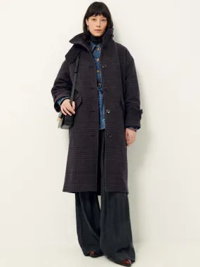 MiaMia Check Coat - Navy/Brown