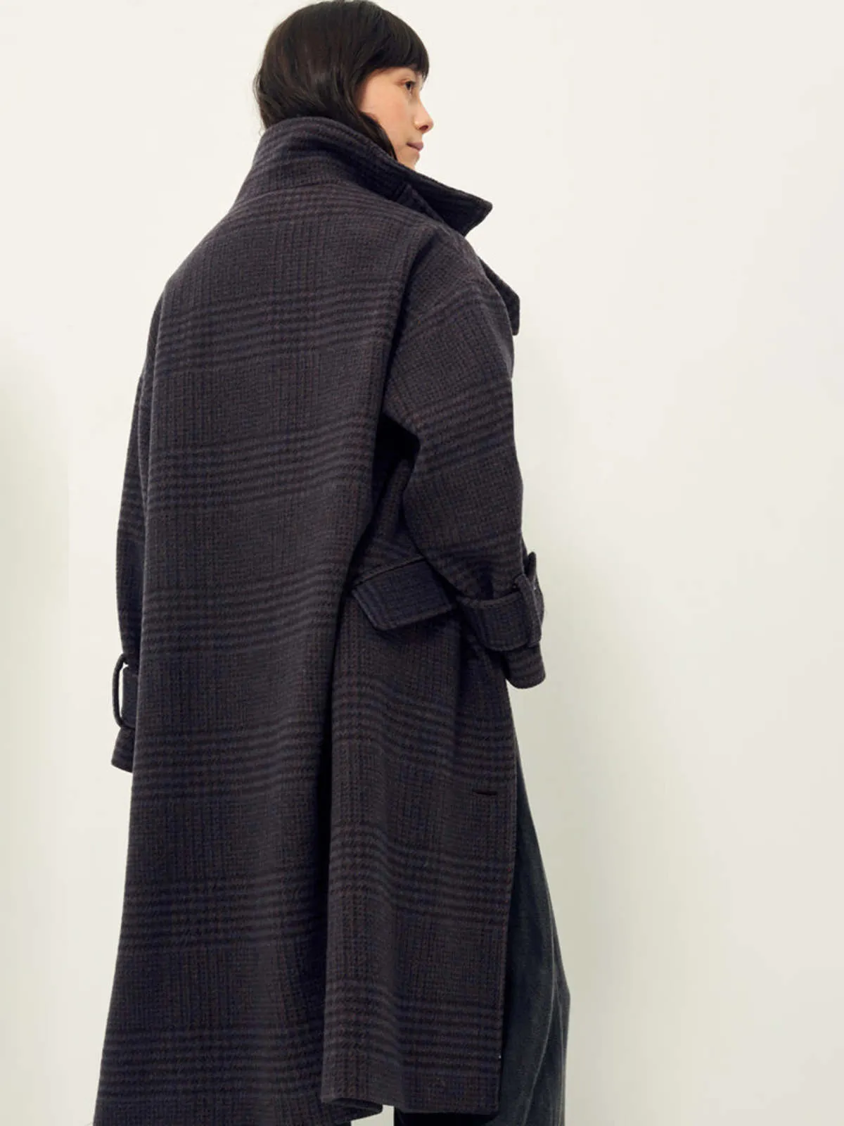 MiaMia Check Coat - Navy/Brown