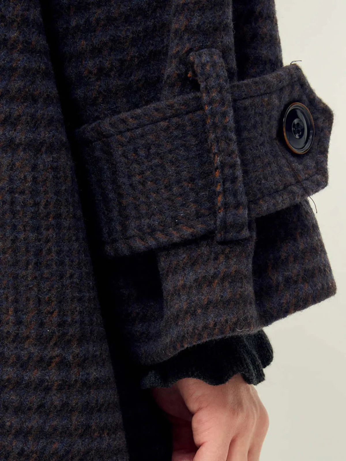 MiaMia Check Coat - Navy/Brown