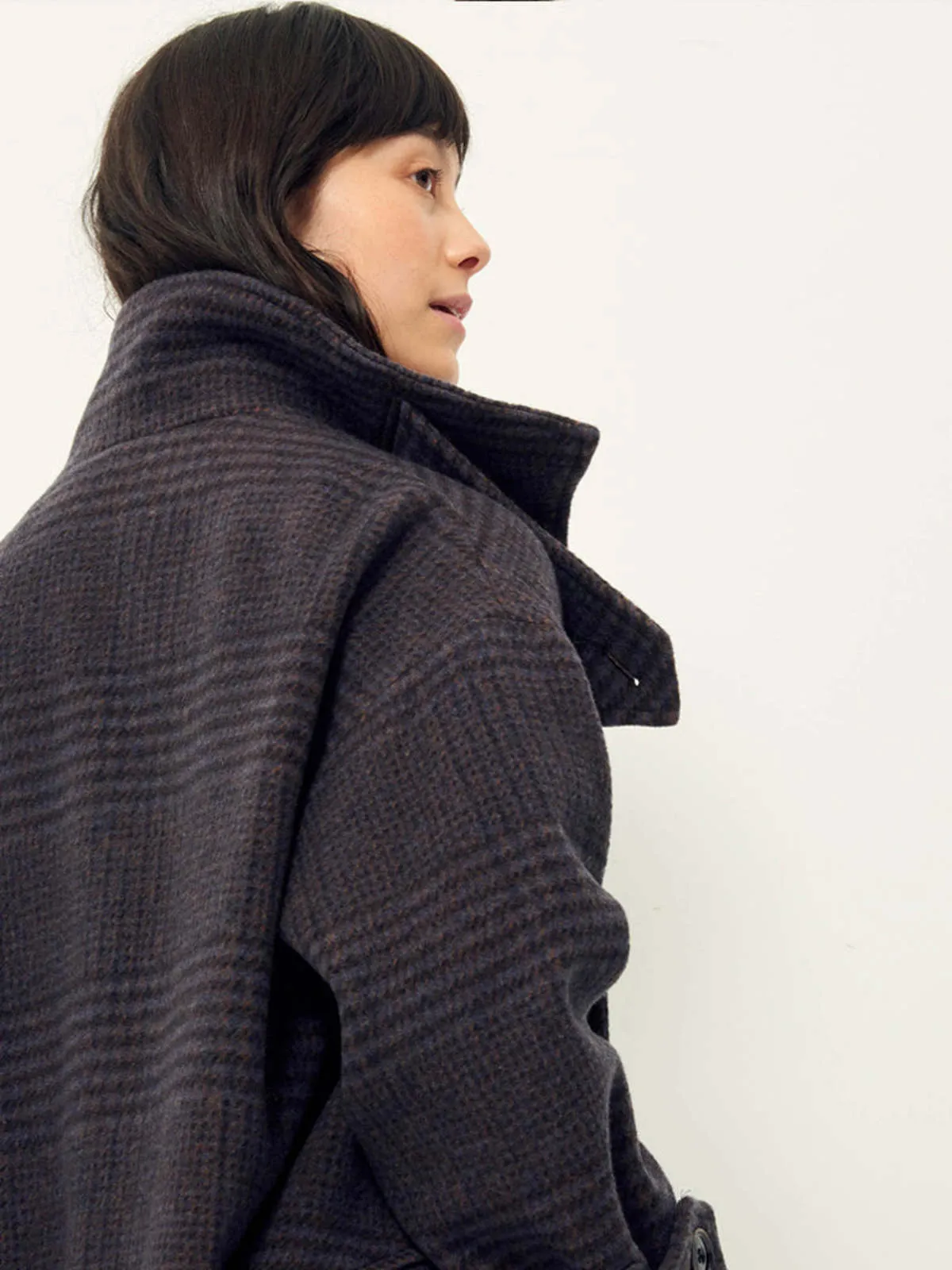 MiaMia Check Coat - Navy/Brown