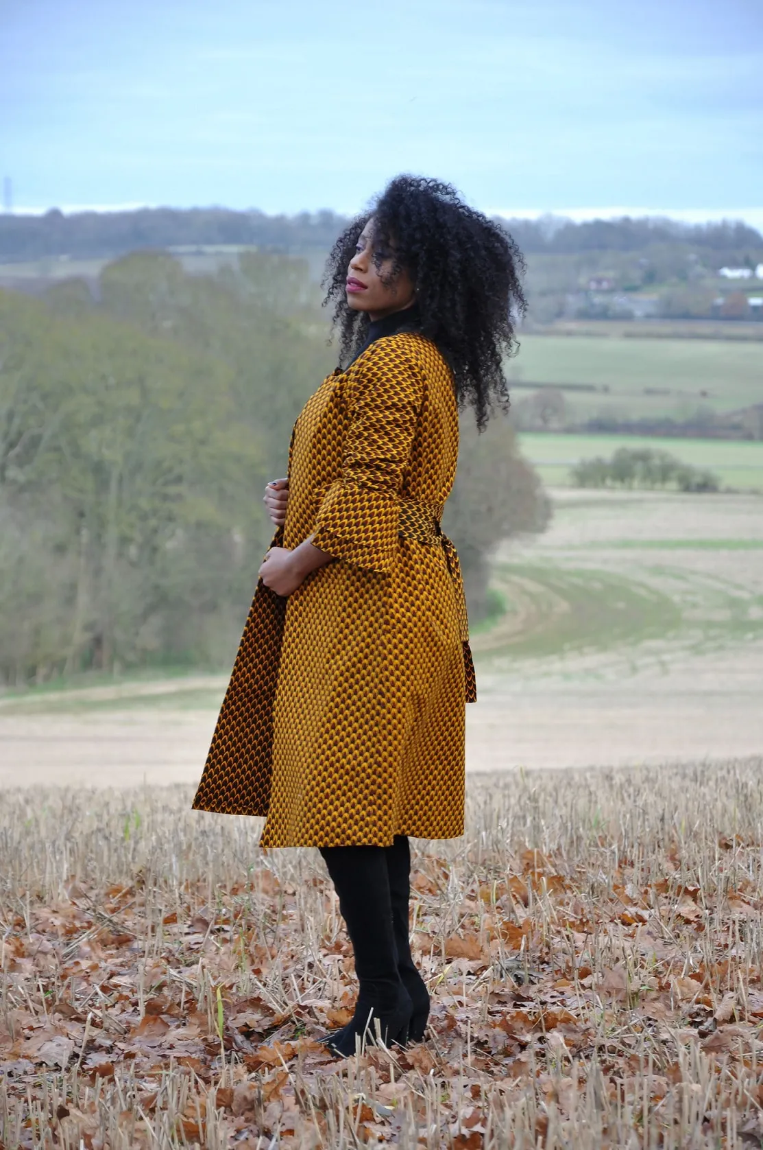 Mustard Ruffle Sleeve Trench Coat - African Clothing Store | JT Aphrique