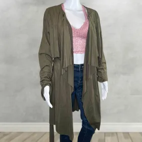 Olive Vegan Suede Waterfall Coat