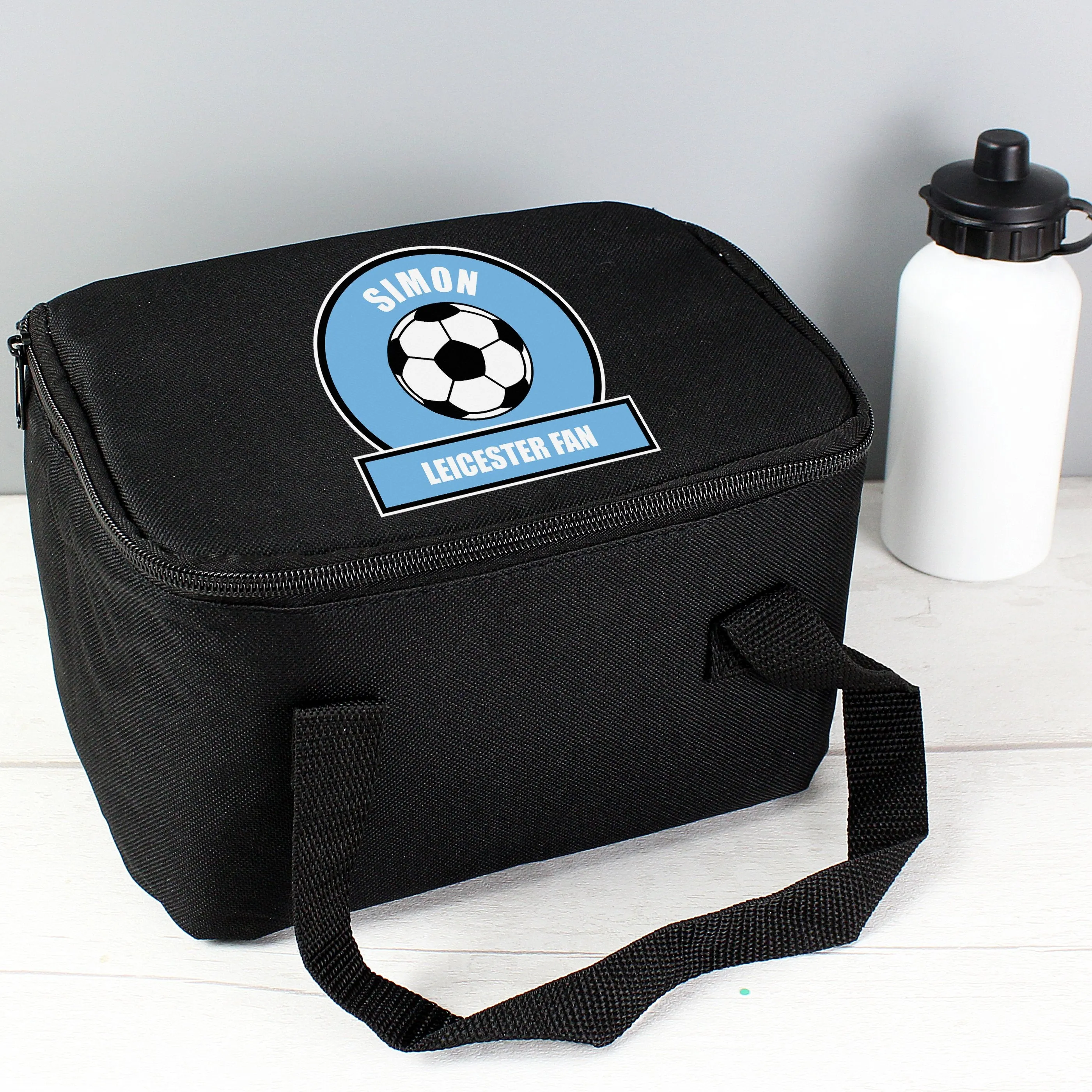 Personalised Sky Blue Football Fan Lunch Bag