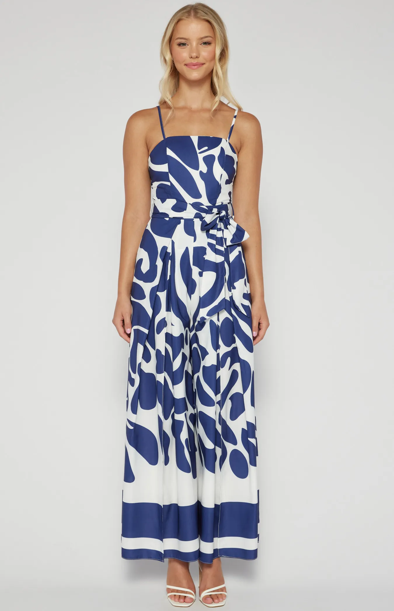 Placement Print Strapless Jumpsuit with Front Split Detail (SSJP7-33A)