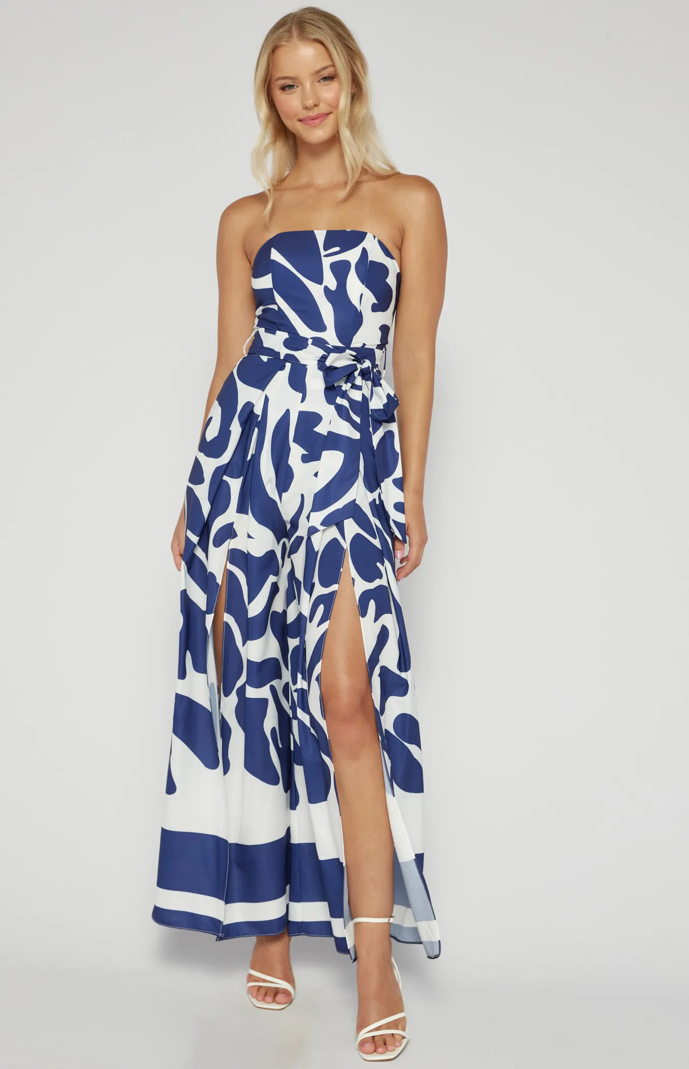 Placement Print Strapless Jumpsuit with Front Split Detail (SSJP7-33A)