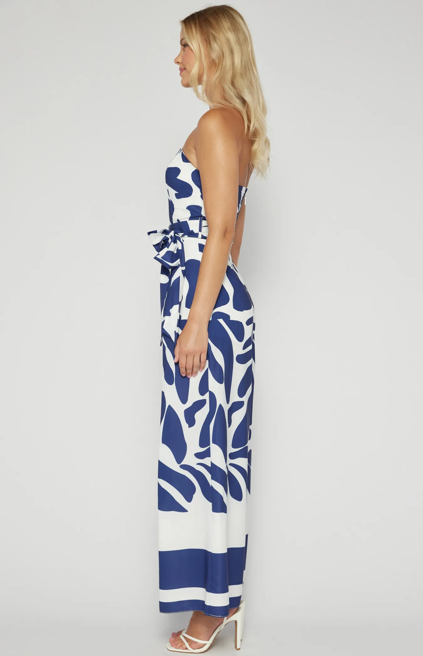 Placement Print Strapless Jumpsuit with Front Split Detail (SSJP7-33A)