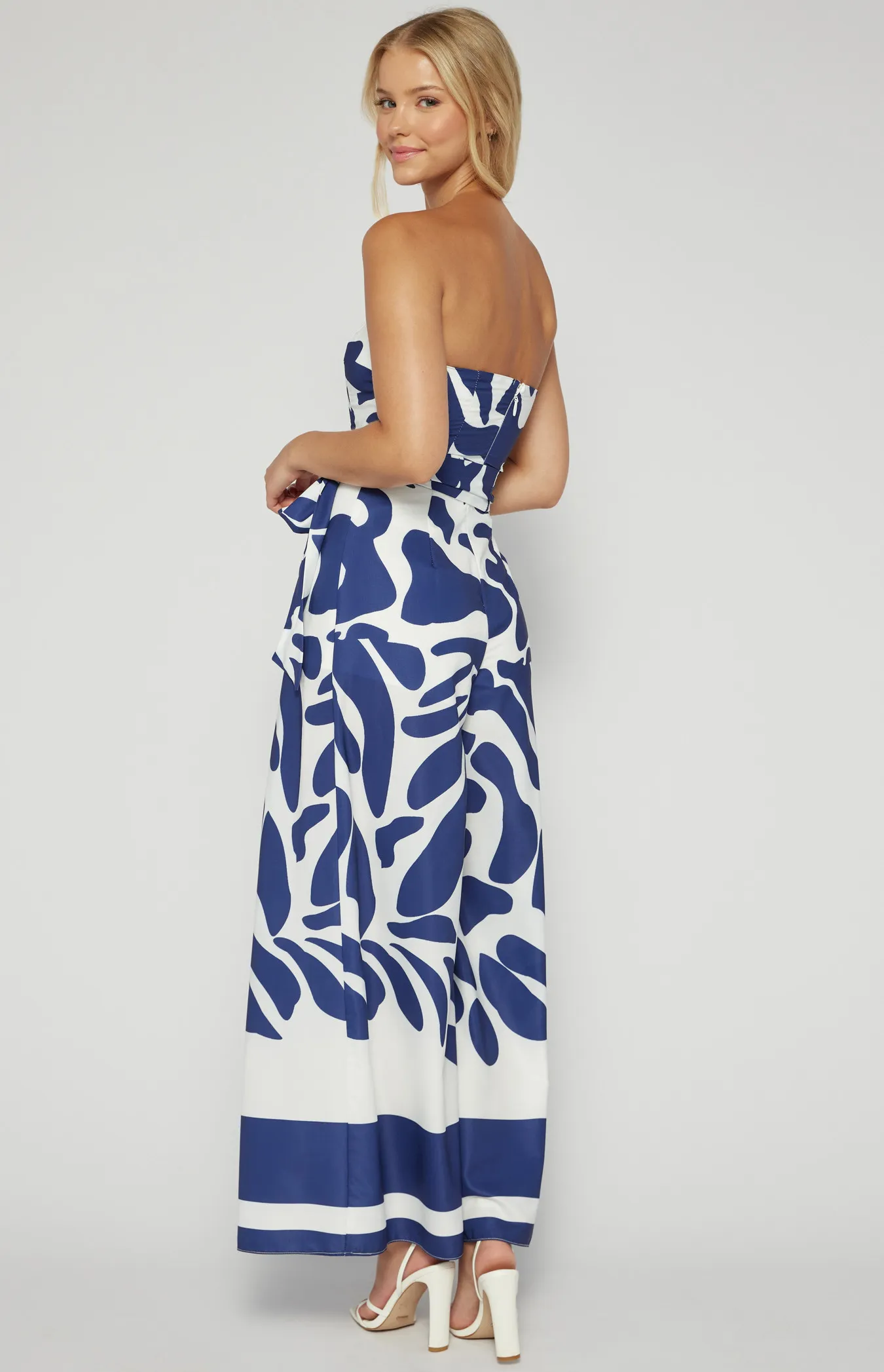 Placement Print Strapless Jumpsuit with Front Split Detail (SSJP7-33A)