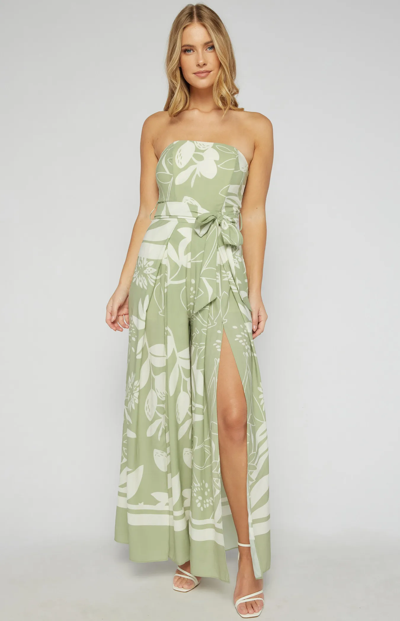 Placement Print Strapless Split Leg Jumpsuit (SSJP7-34A)