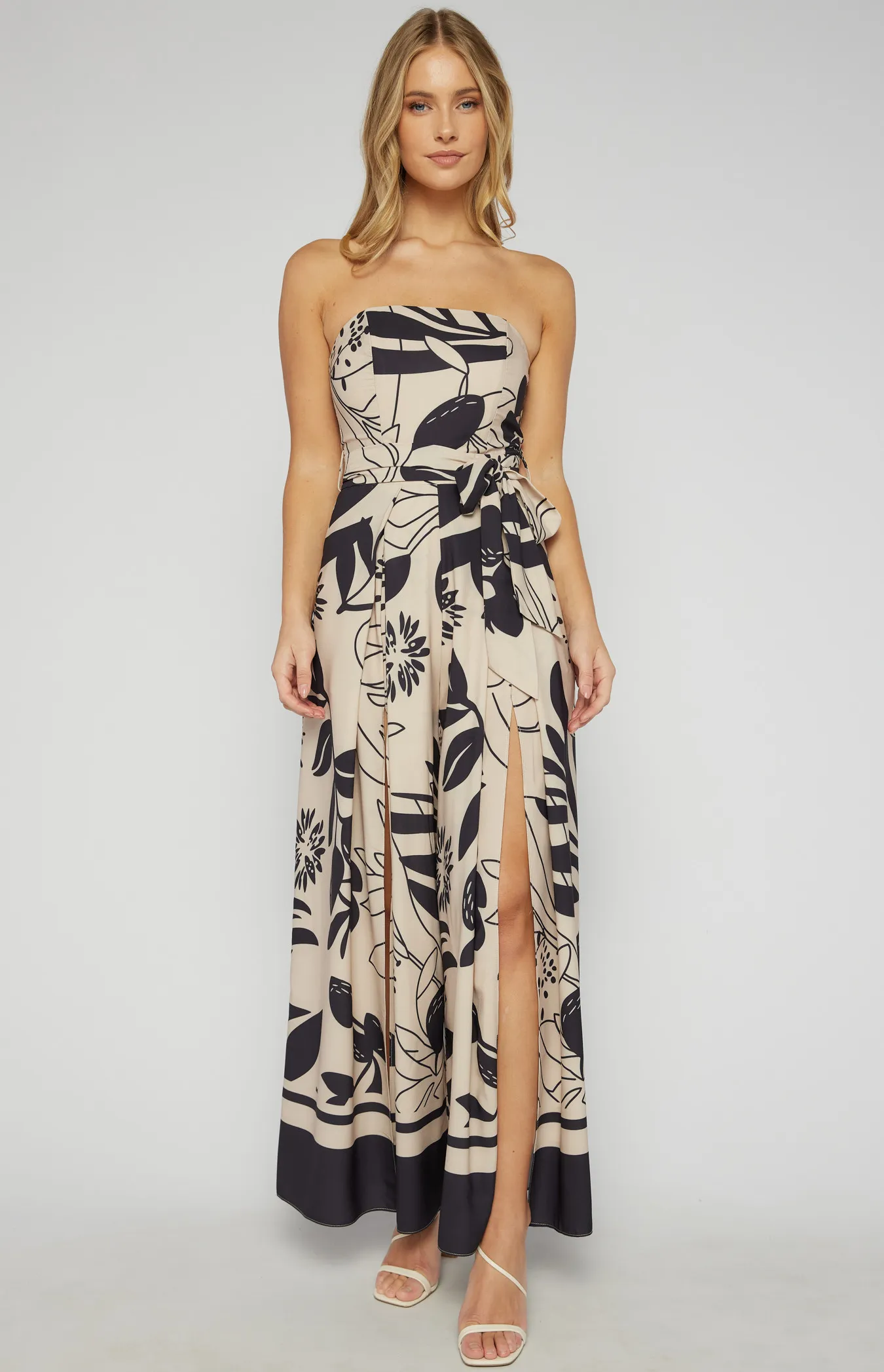 Placement Print Strapless Split Leg Jumpsuit (SSJP7-34A)