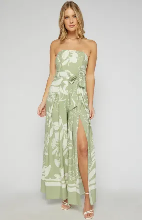 Placement Print Strapless Split Leg Jumpsuit (SSJP7-34A)