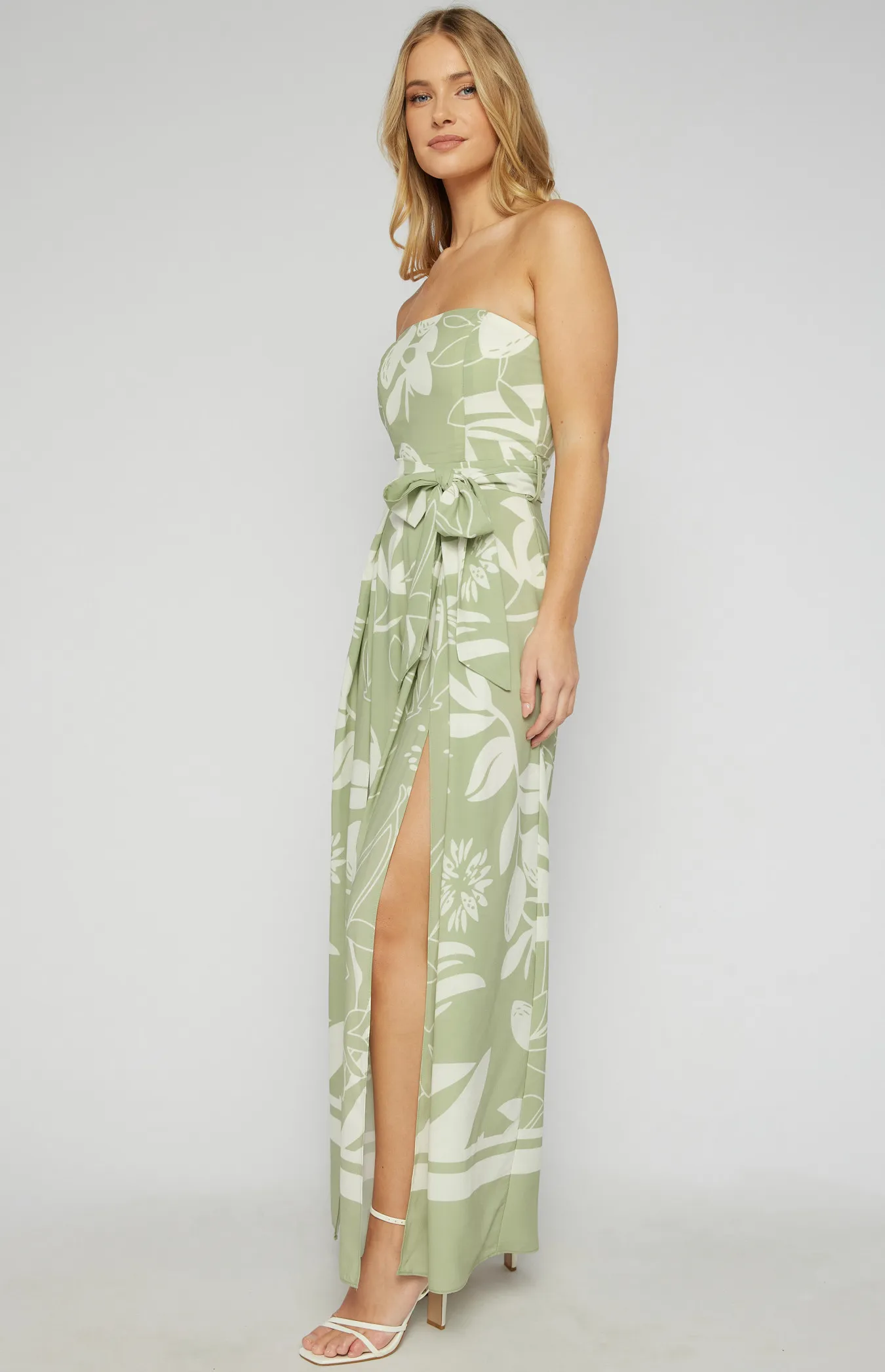 Placement Print Strapless Split Leg Jumpsuit (SSJP7-34A)