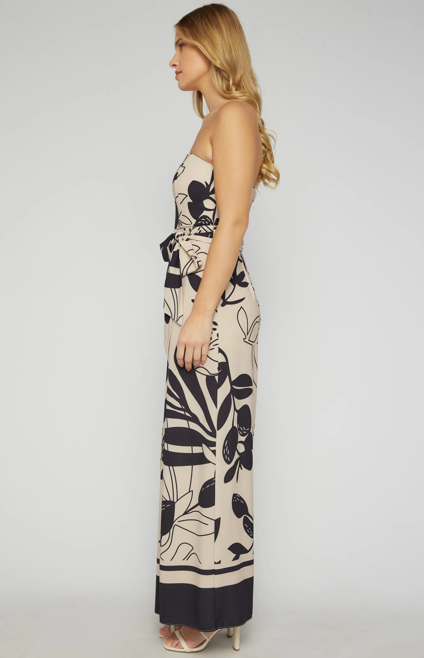 Placement Print Strapless Split Leg Jumpsuit (SSJP7-34A)