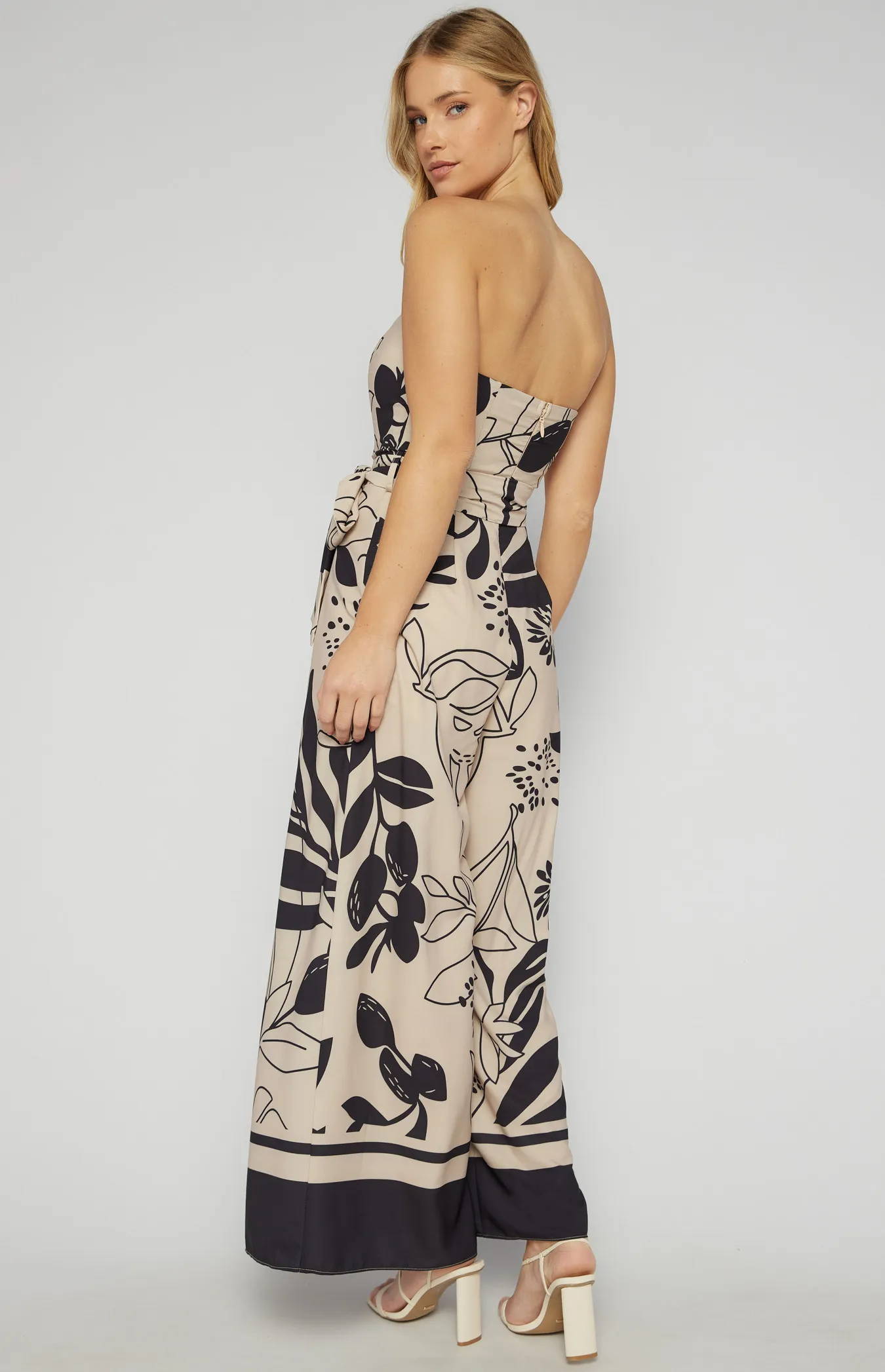 Placement Print Strapless Split Leg Jumpsuit (SSJP7-34A)