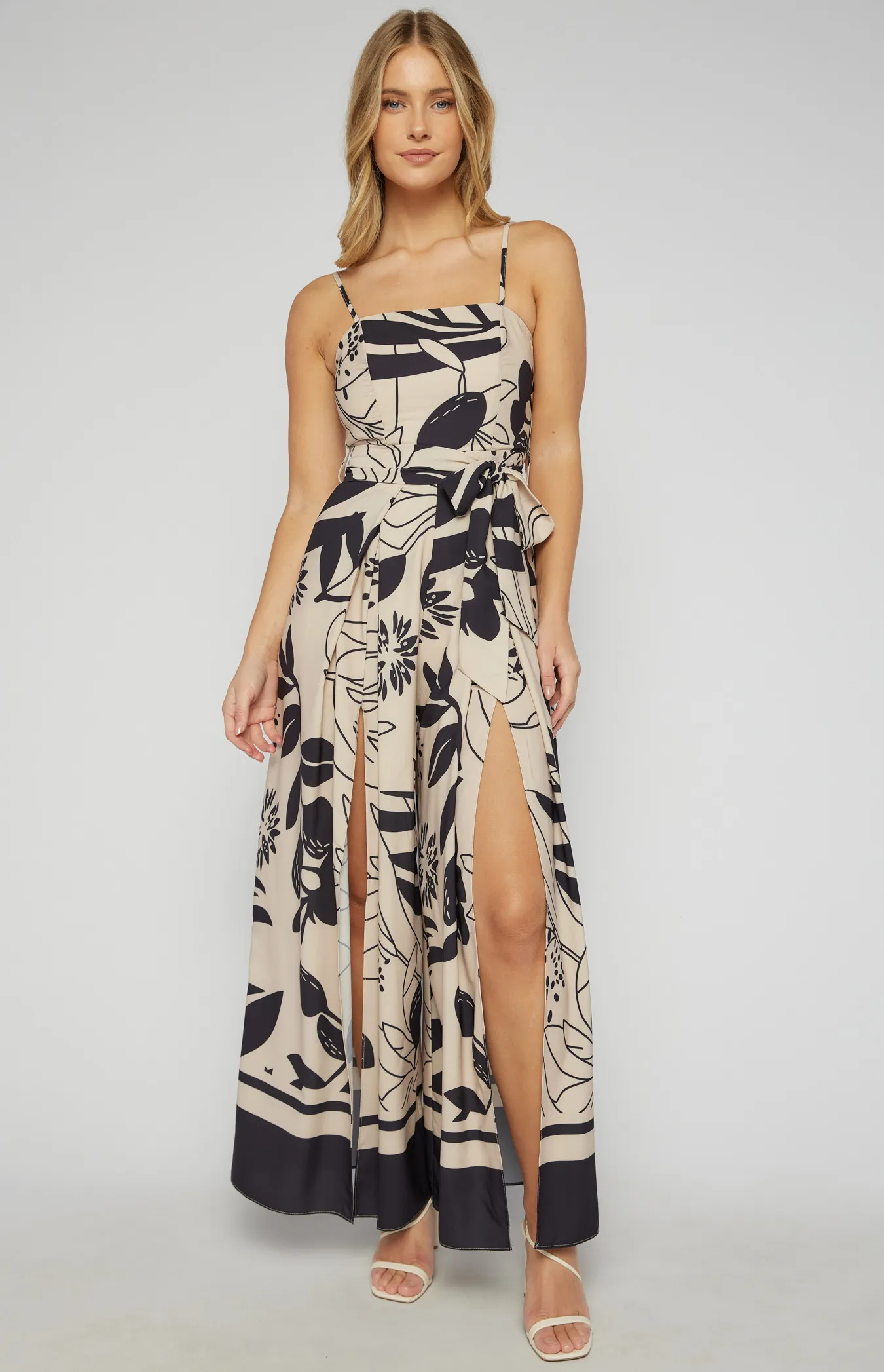 Placement Print Strapless Split Leg Jumpsuit (SSJP7-34A)