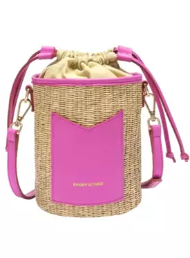 Rattan Drawstring Bag - Fuchsia