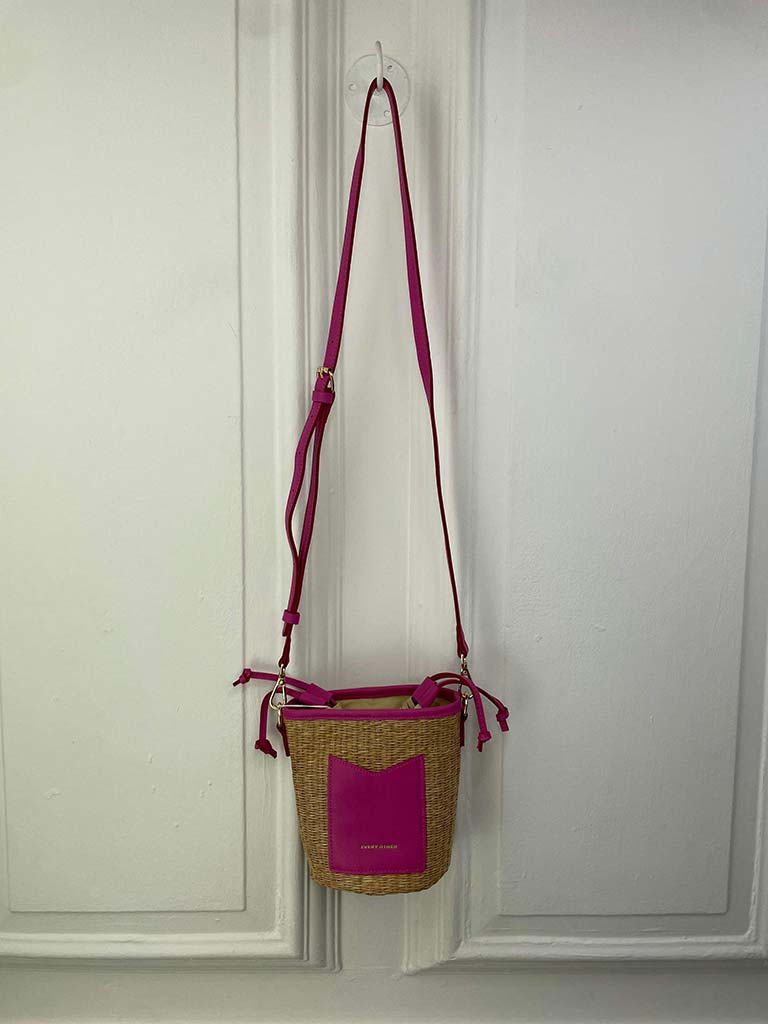 Rattan Drawstring Bag - Fuchsia