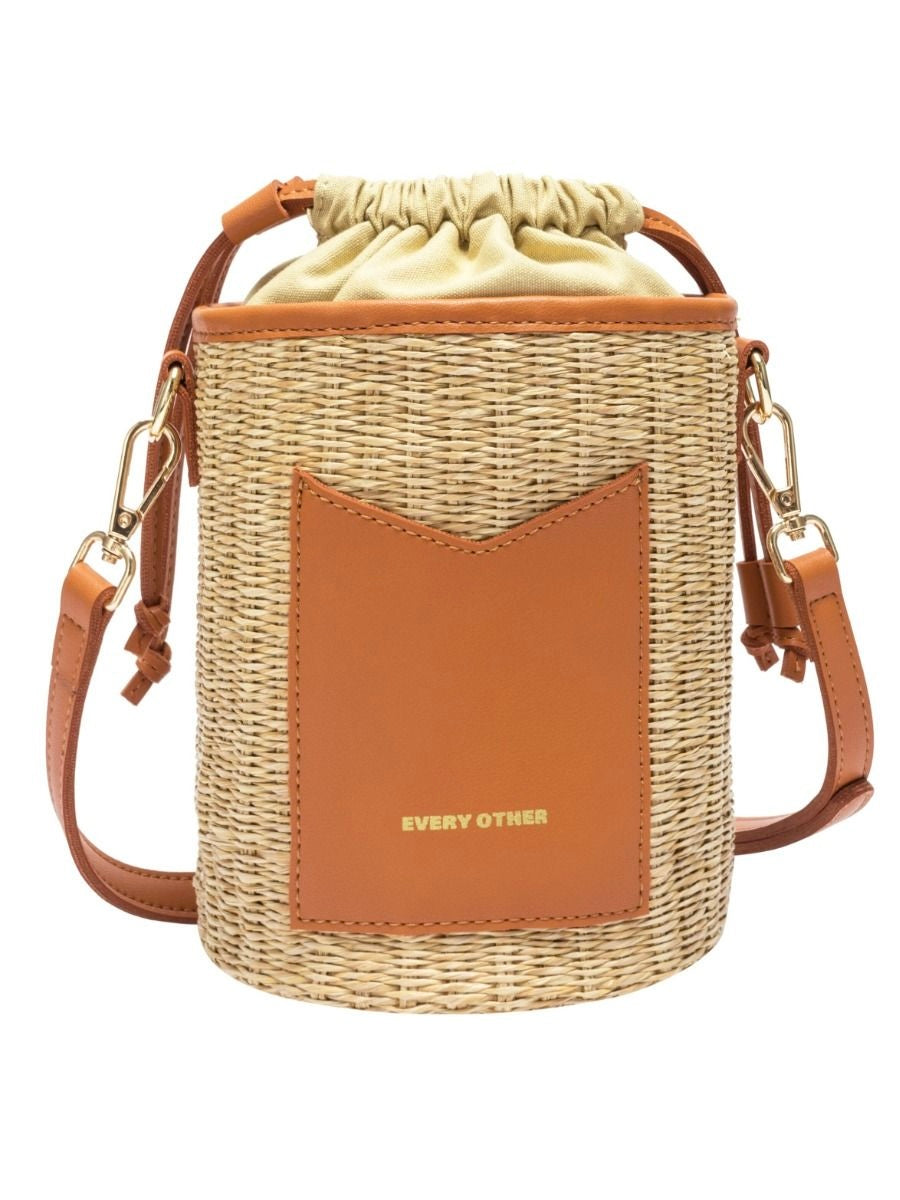 Rattan Drawstring Bag - Tan