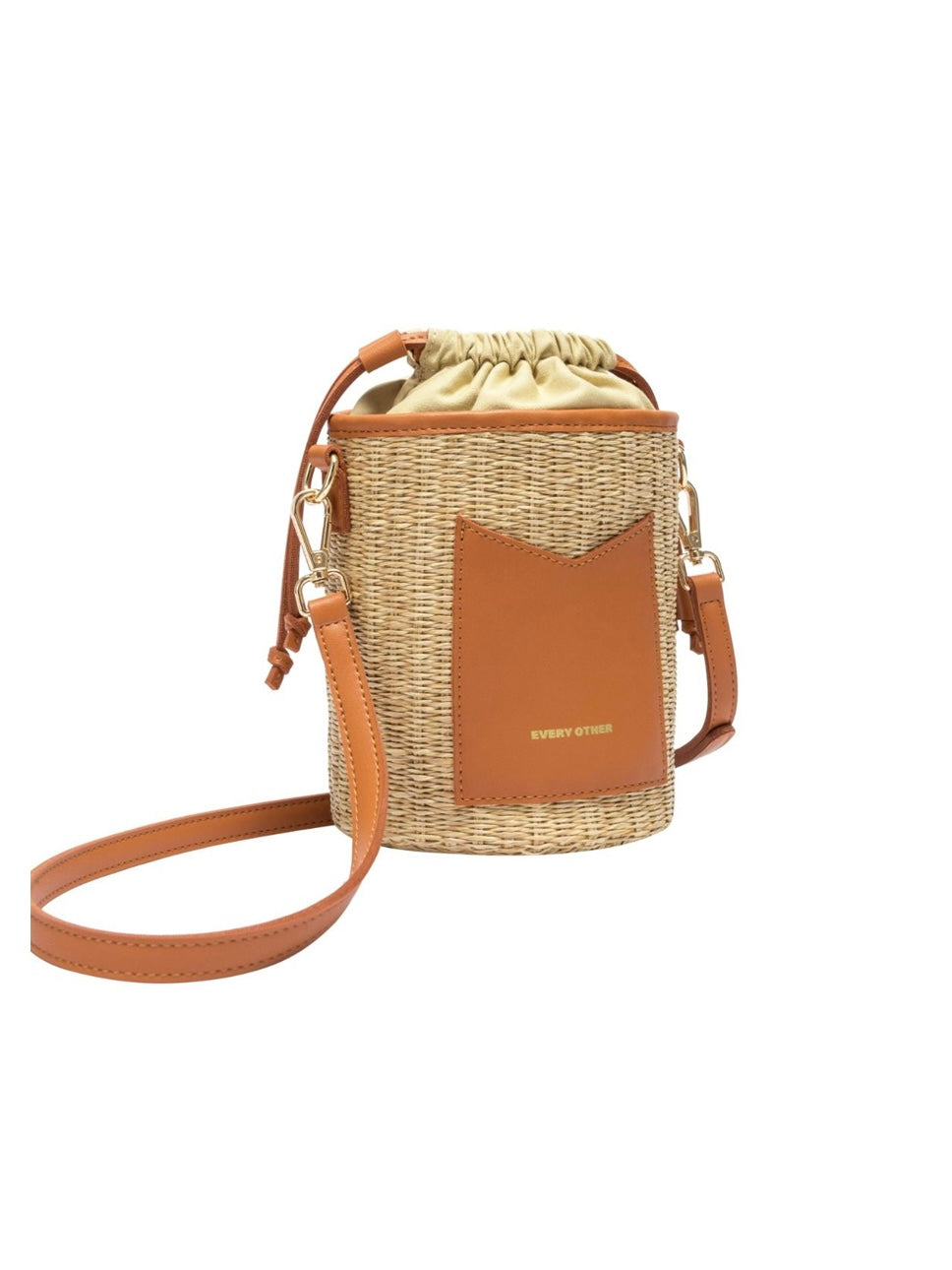 Rattan Drawstring Bag - Tan