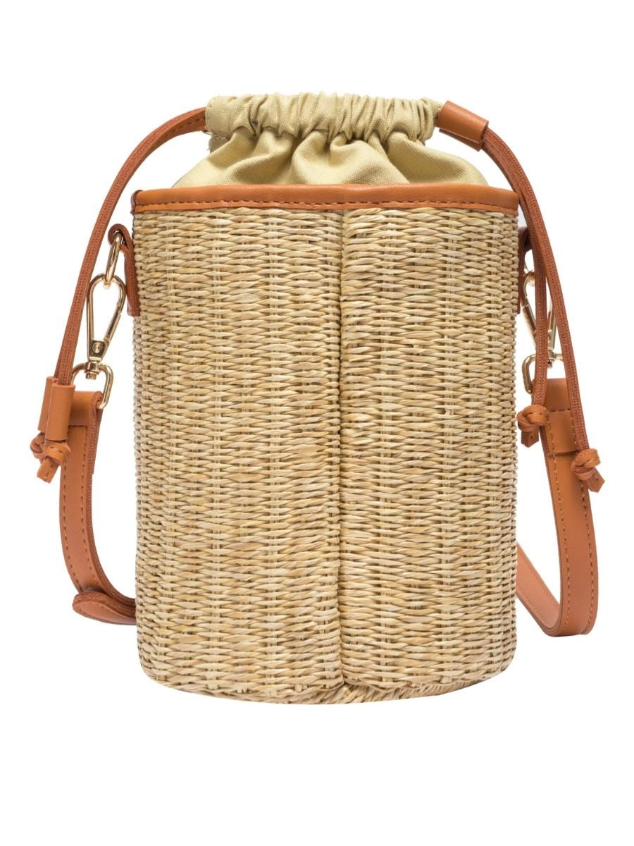 Rattan Drawstring Bag - Tan