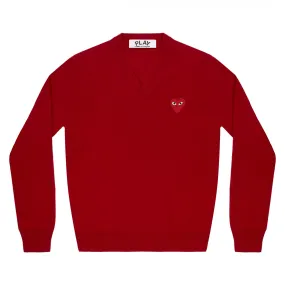 Red Play Comme des Garons V-Neck Sweater (Red)