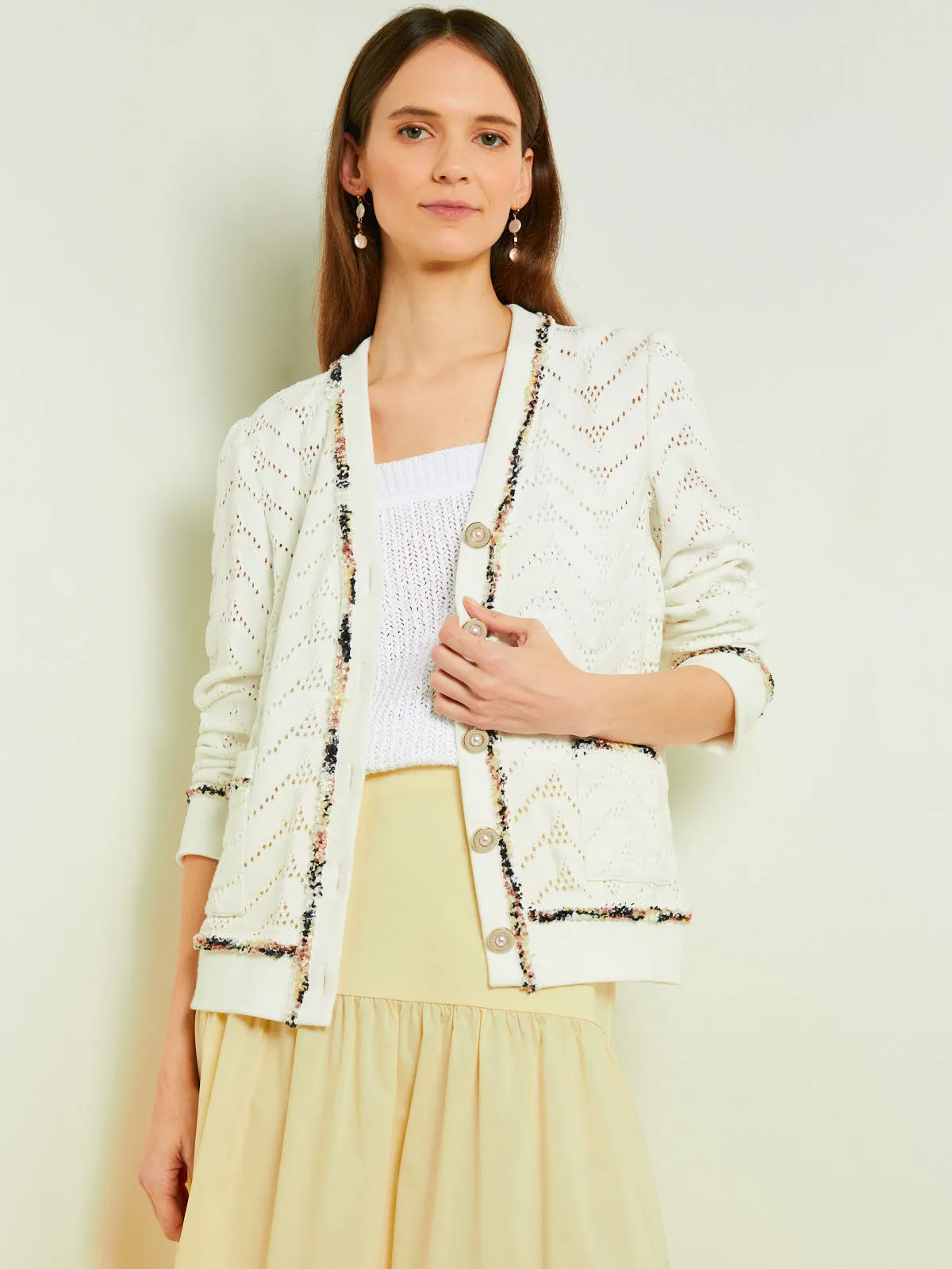 Relaxed Fit Button Front Jacket - Recycled Pointelle Knit