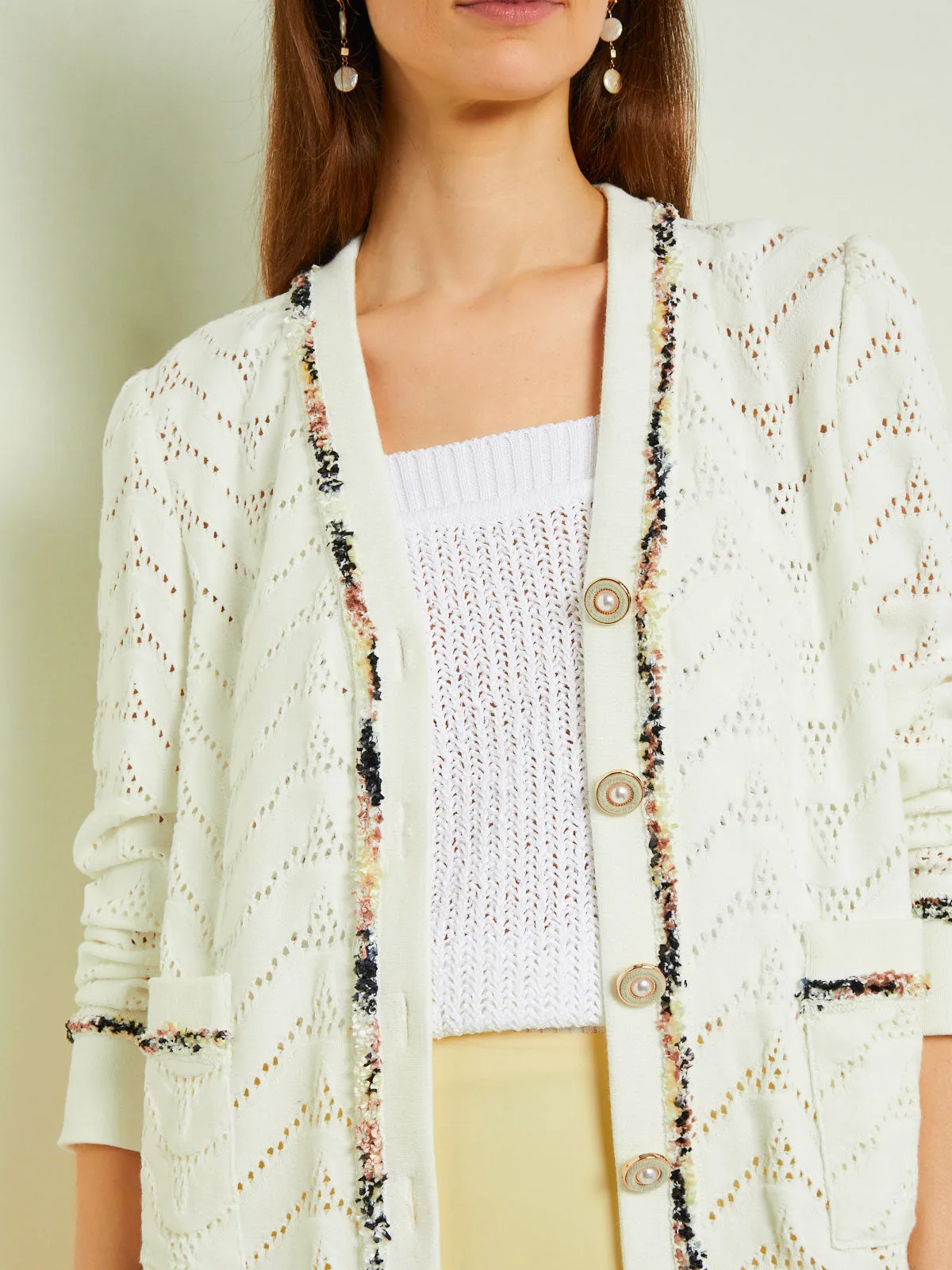 Relaxed Fit Button Front Jacket - Recycled Pointelle Knit