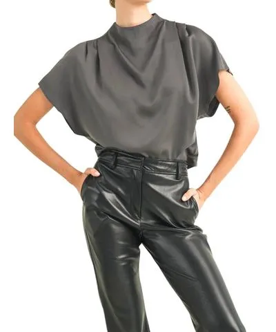 RESET by Jane High Neck Blouse In Charcoal