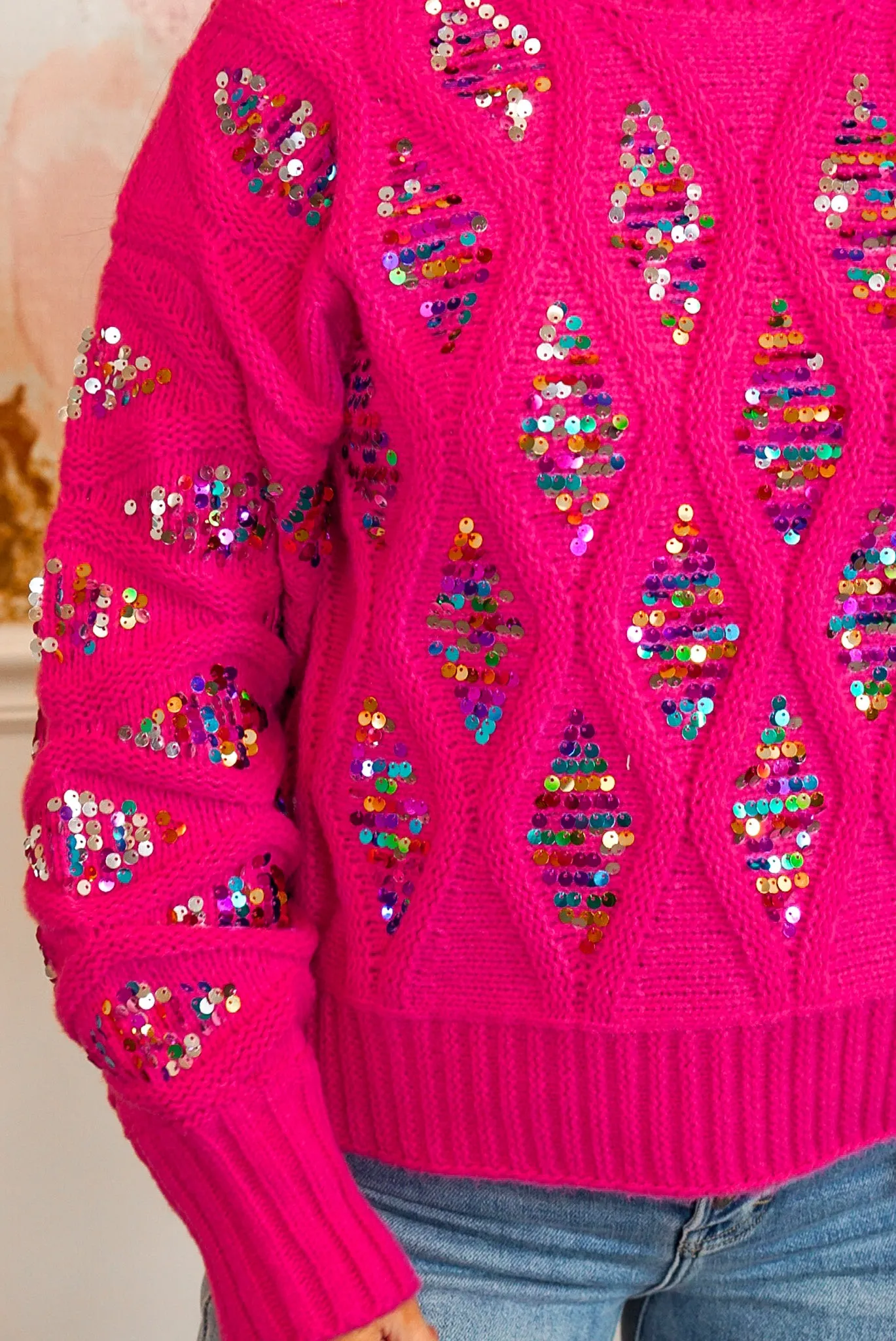 Sequined Hot Pink Sweater