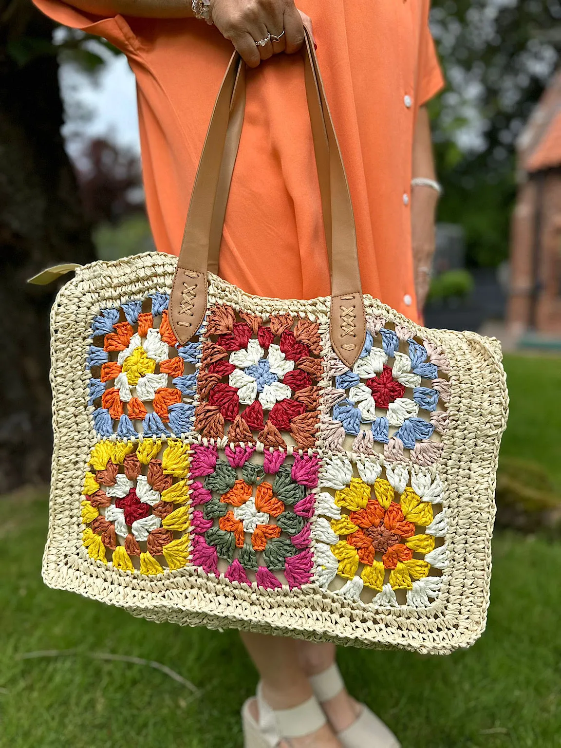 Stone Floral Crochet Weave Bag