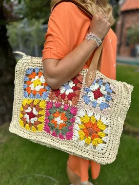 Stone Floral Crochet Weave Bag