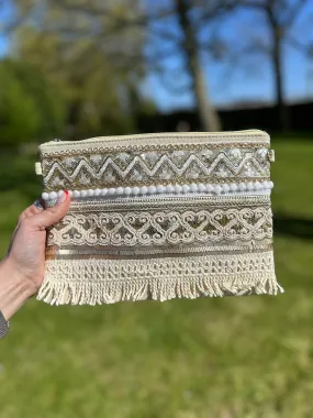 Stone Gold Shimmer Sequin Clutch Bag