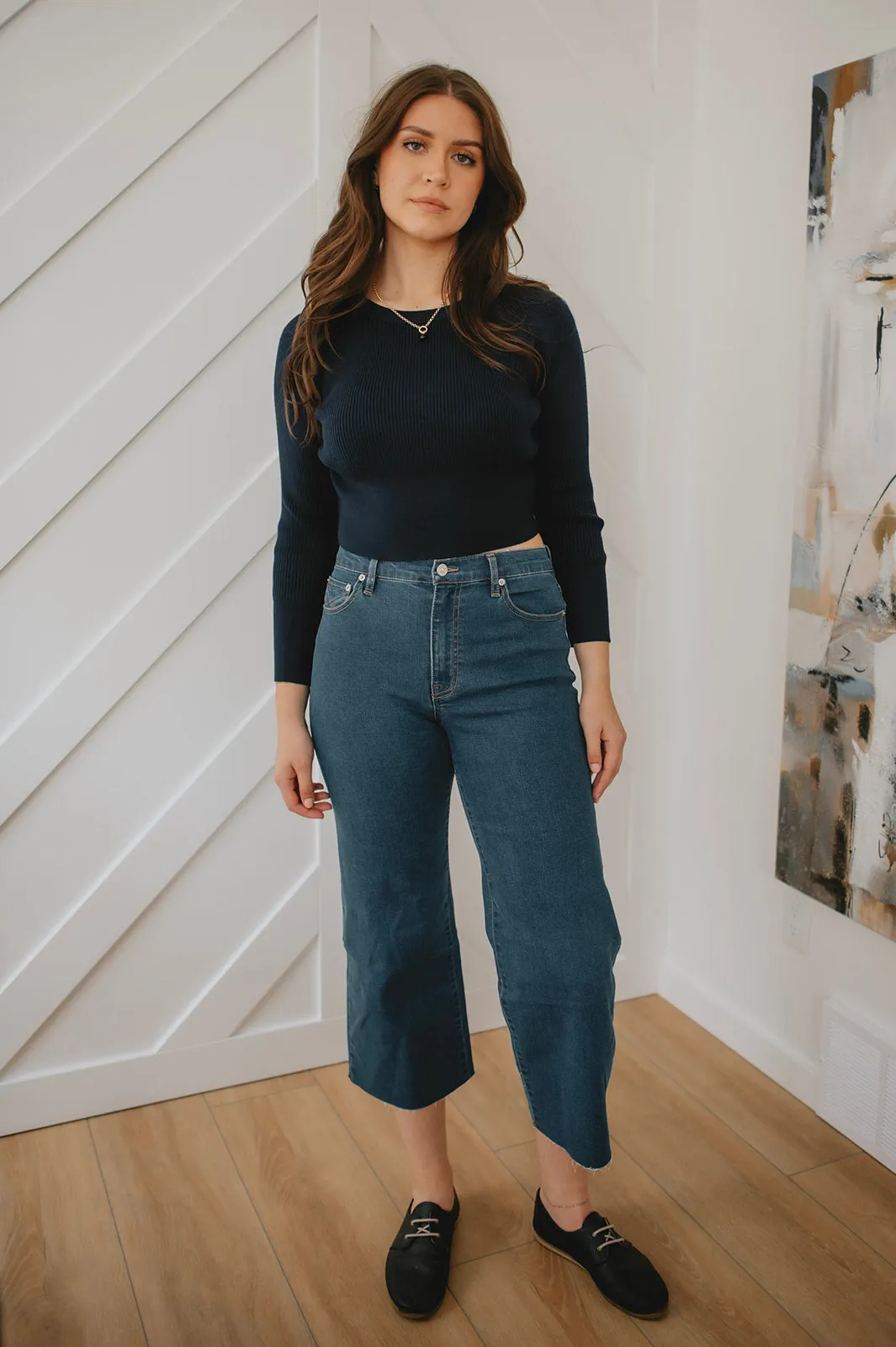 The Ribbed Knit Cropped Top - Navy