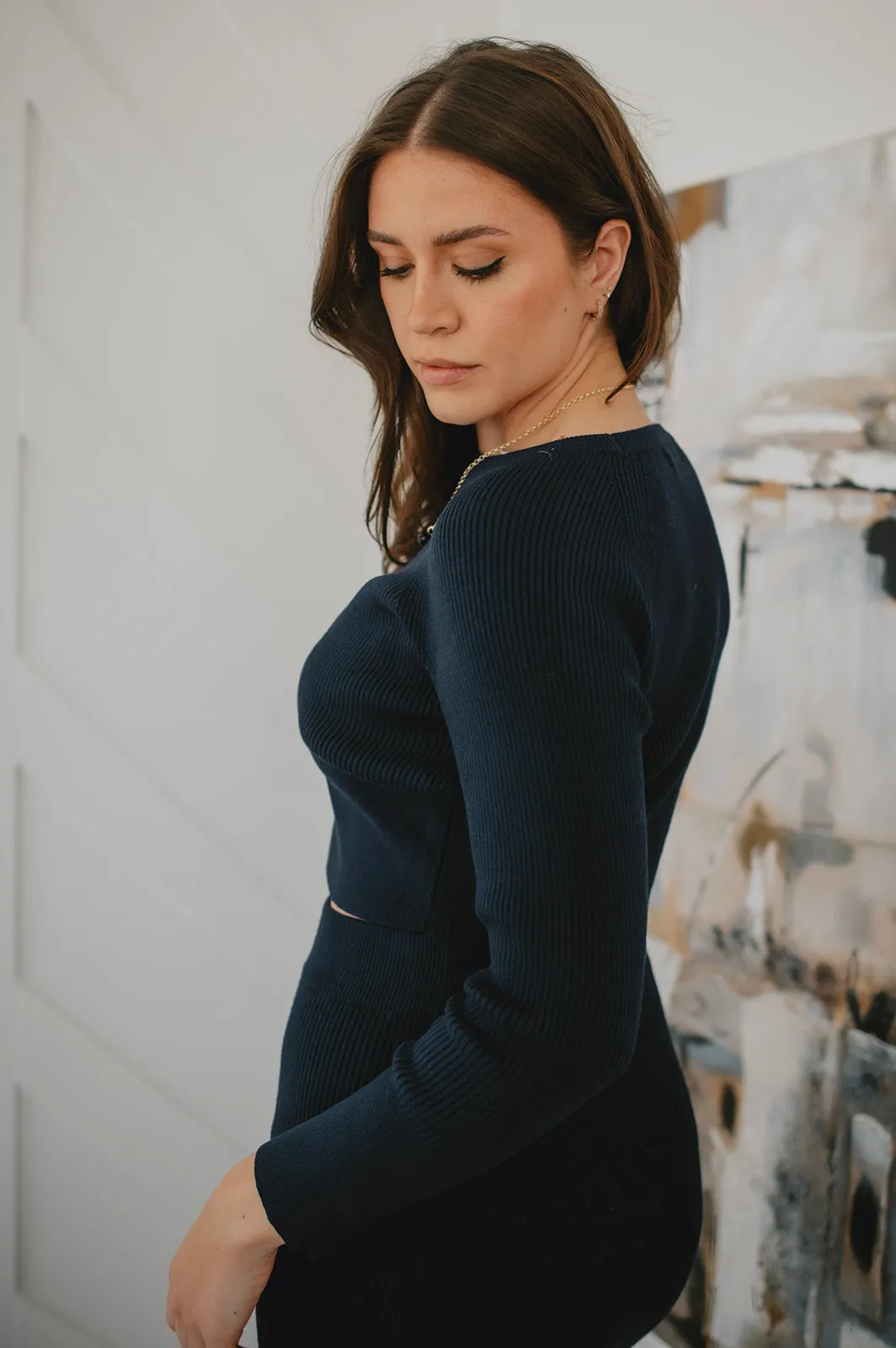 The Ribbed Knit Cropped Top - Navy