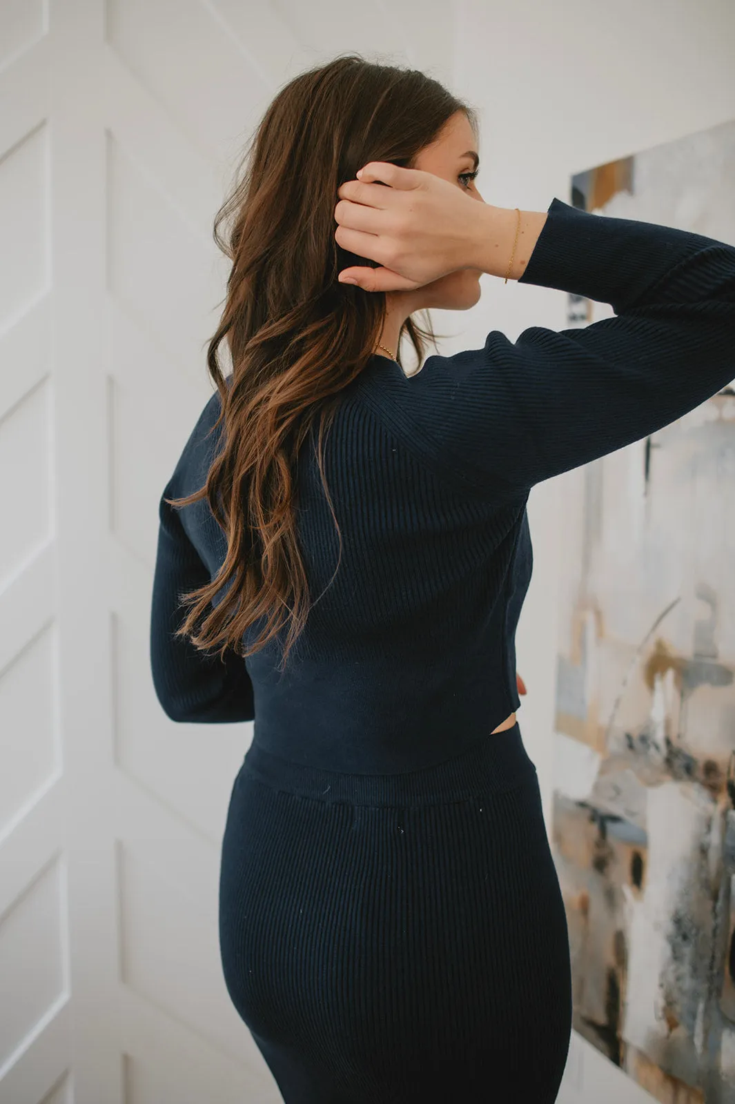 The Ribbed Knit Cropped Top - Navy