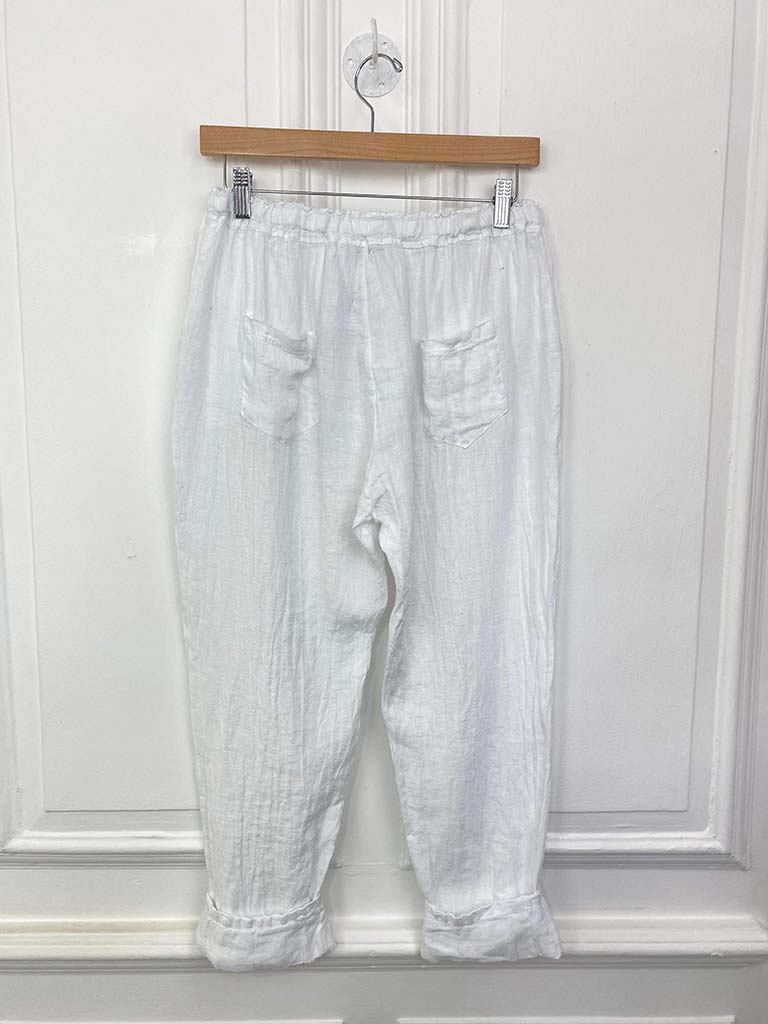 Turn Up Linen Trousers - White