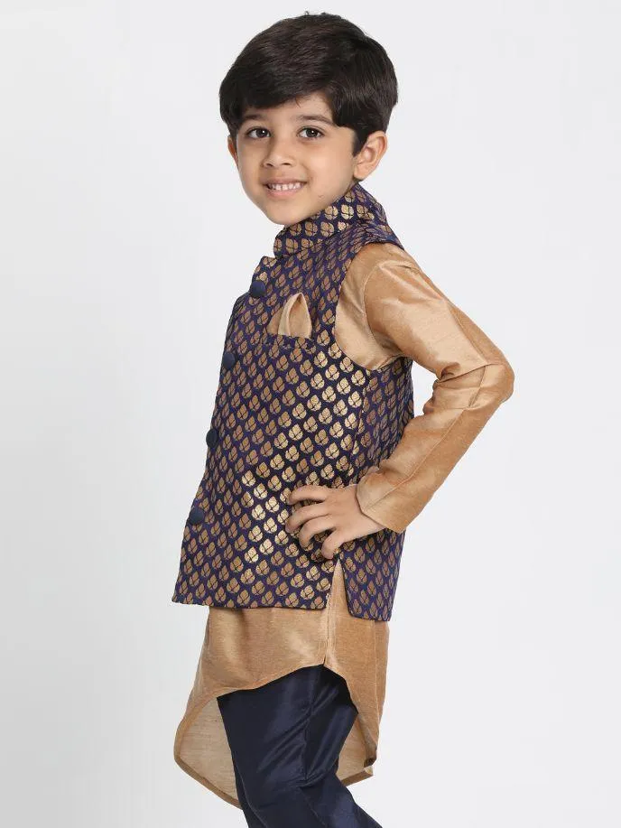 VASTRAMAY Boys' Deep Blue Cotton Silk Blend Nehru Jacket