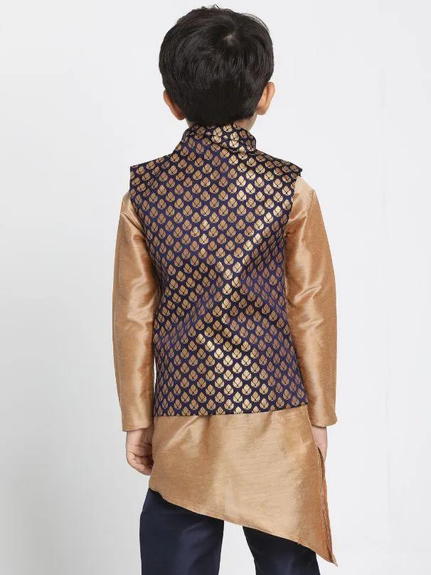 VASTRAMAY Boys' Deep Blue Cotton Silk Blend Nehru Jacket