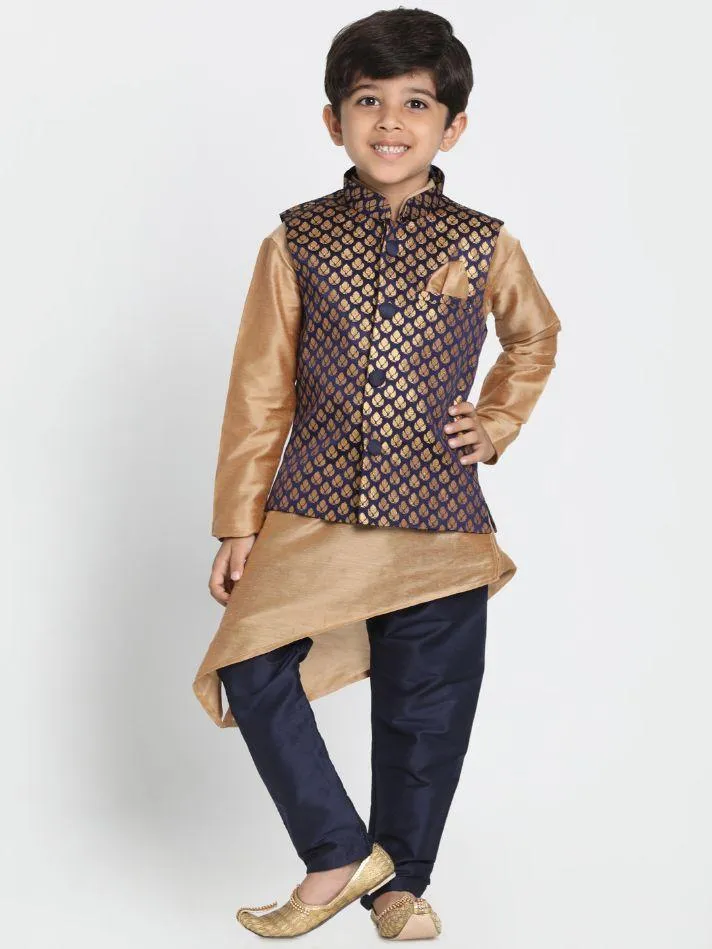 VASTRAMAY Boys' Deep Blue Cotton Silk Blend Nehru Jacket