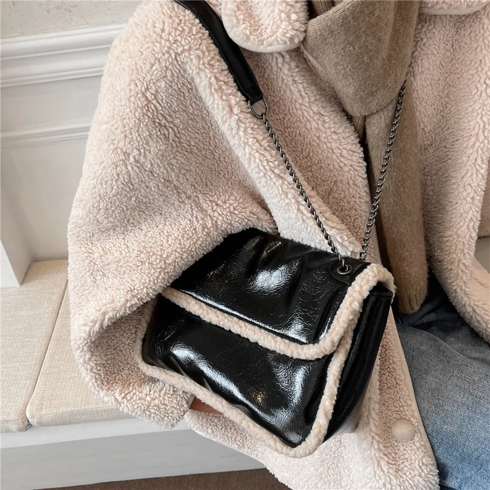 Women's Luxury Winter Lambswool Chain Designer Shoulder Handbag