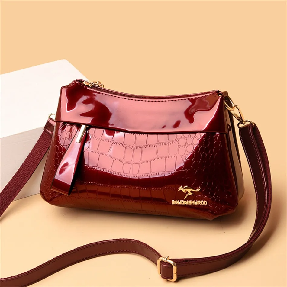 Women's Vintage Lacquered Oblique Patent Synthetic Leather Shoulder Handbag